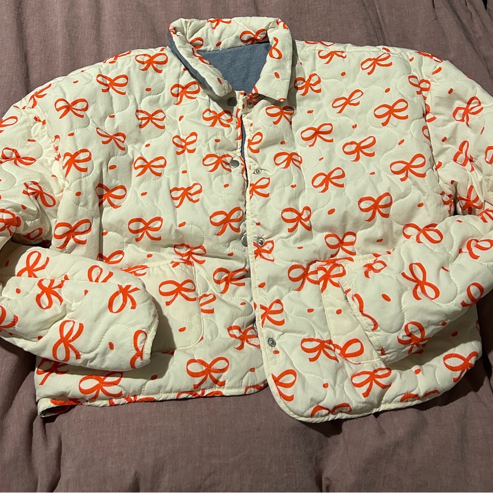 Maisonette Women's Candice Reversible Jacket, Chambray & Bows Size XL